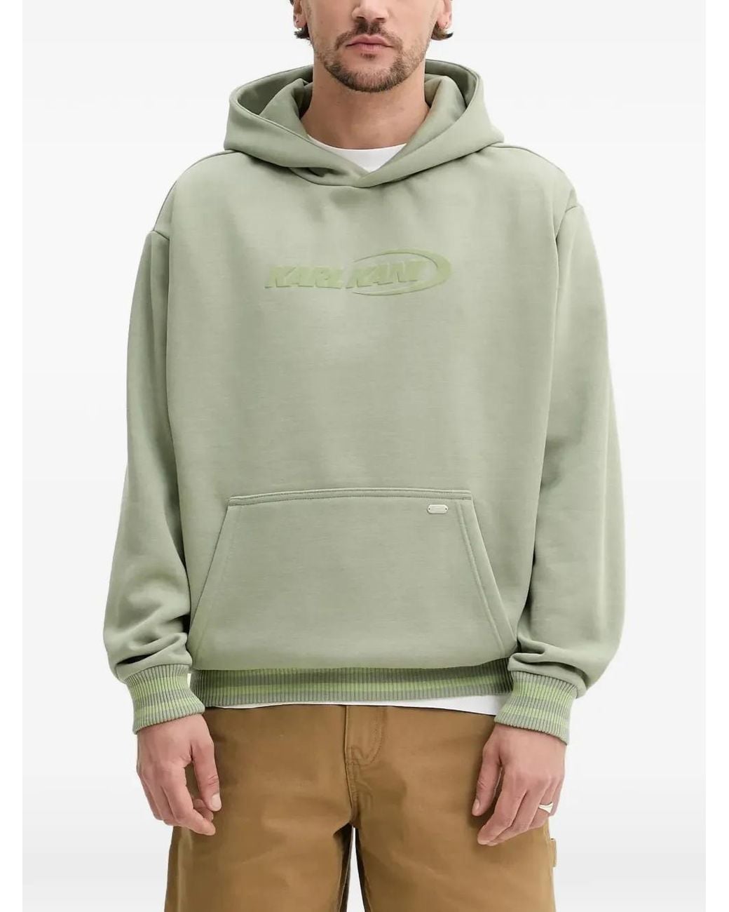 Karlkani Green Logo-Embroidered Striped-Trim Hoodie for men
