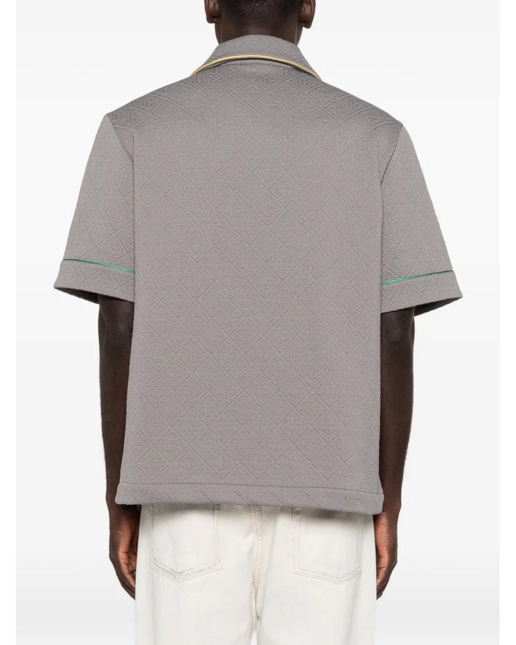 Casablanca Gray Monogram-Jacquard Contrast-Trim Shirt for men