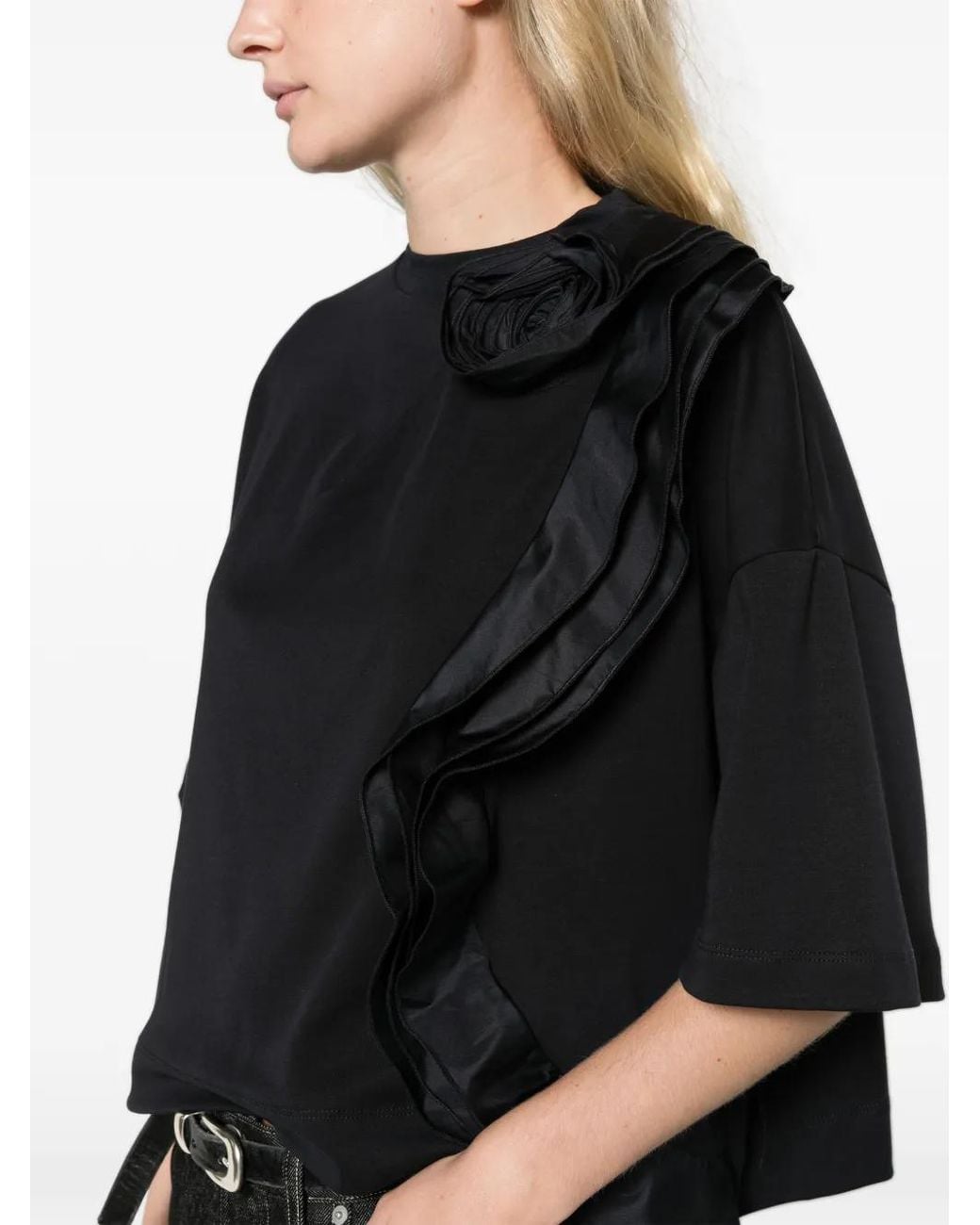 Max Mara Black Frilly Jersey T-Shirt