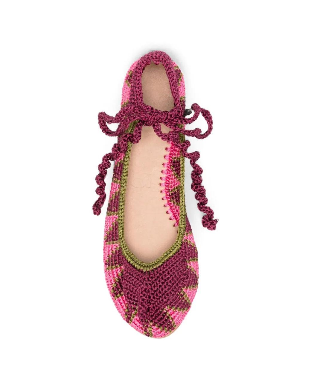 SLO_HAND_MADE Red Crochet Lace-Up Ballet Flats