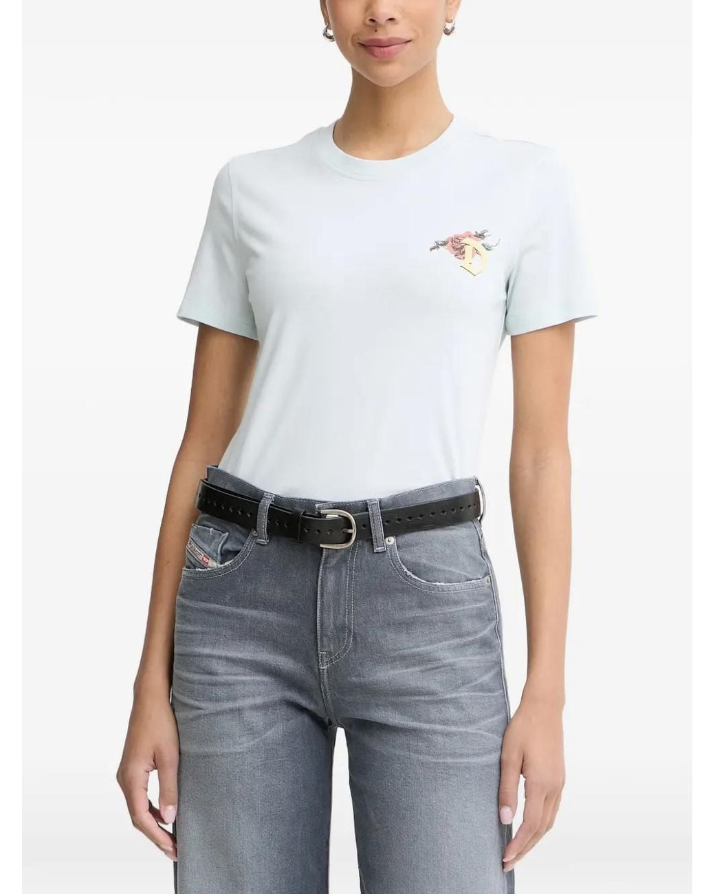 DIESEL White Rose-Print T-Shirt