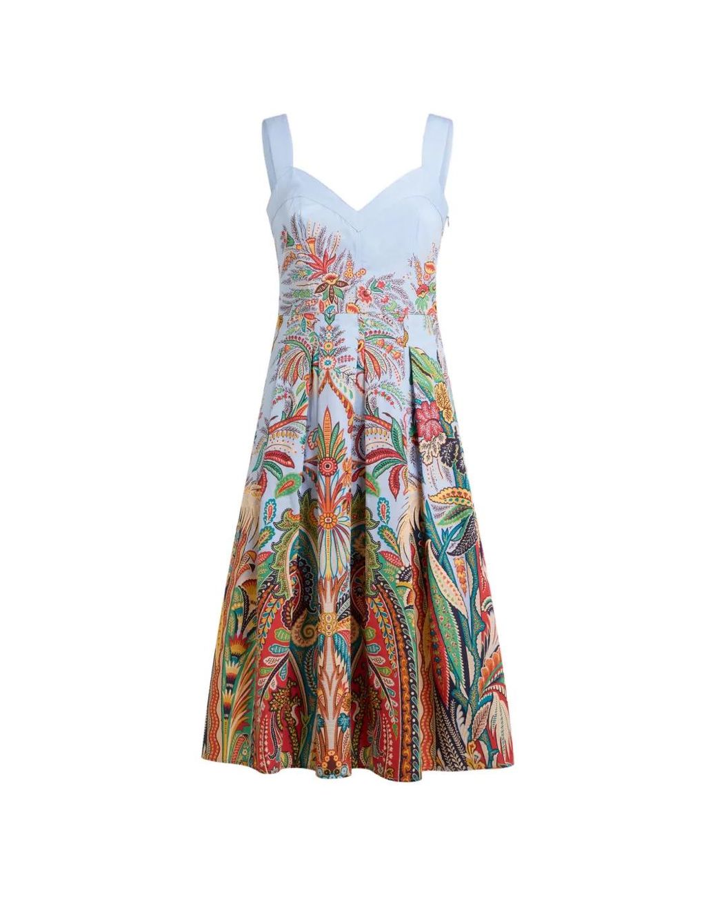 Etro White Paisley-Print Pleated Midi Dress