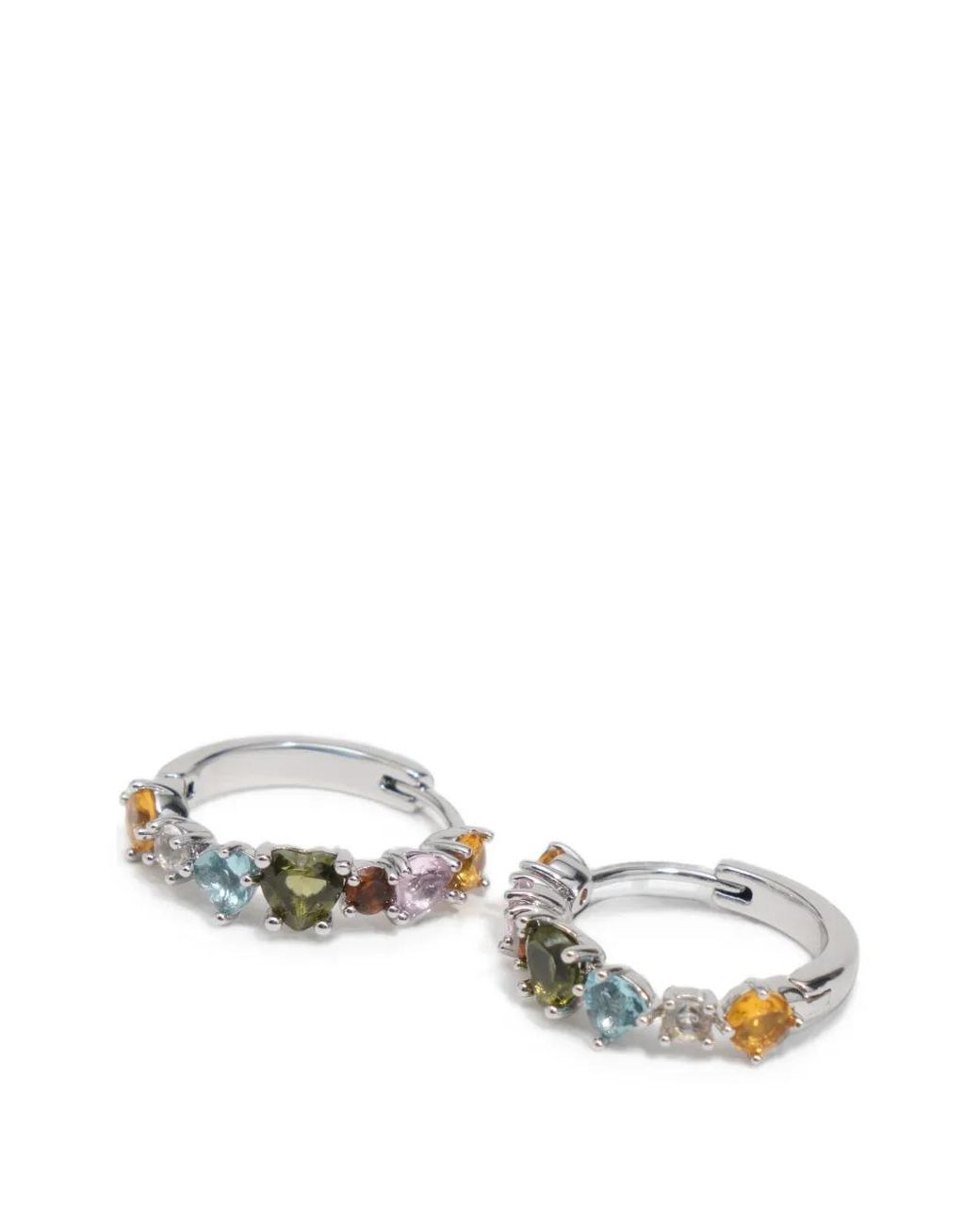 Bimba Y Lola White Small Crystals Heart Hoop Earrings