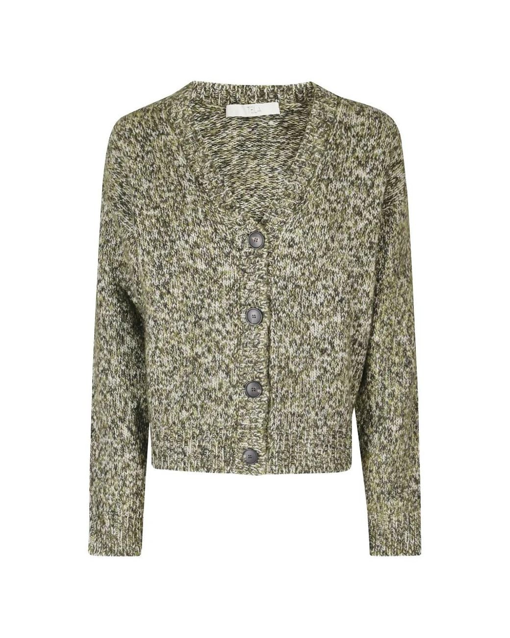 Tela Green Marl-Knit V-Neck Cardigan