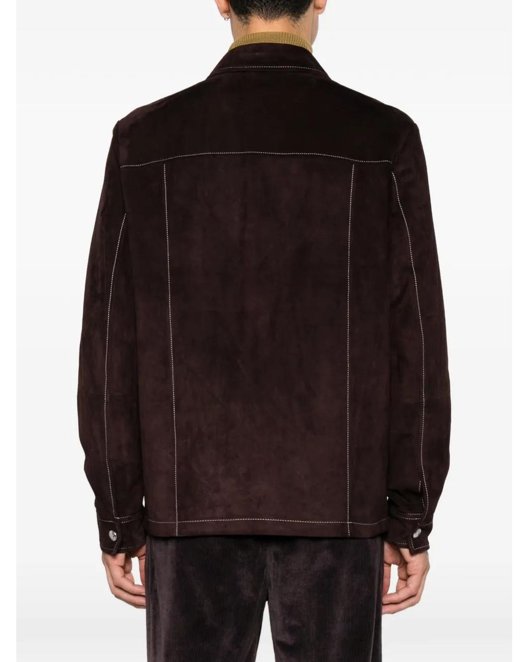 Eleventy Brown Contrast-Stitched Suede Jacket for men