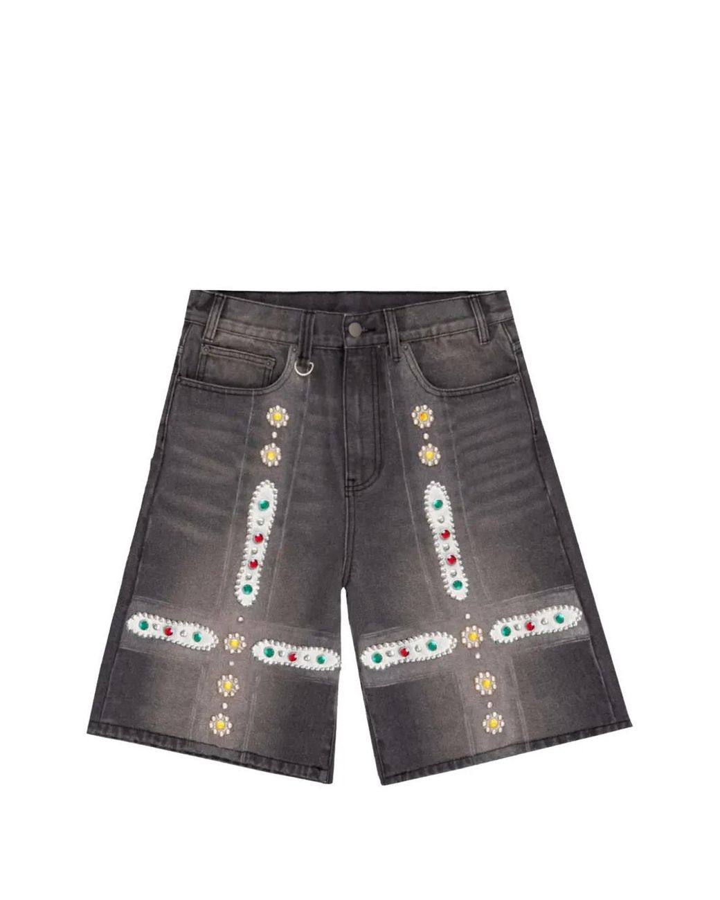 Bravest Studios Gray Sapphire Crystal-Embellished Denim Shorts for men