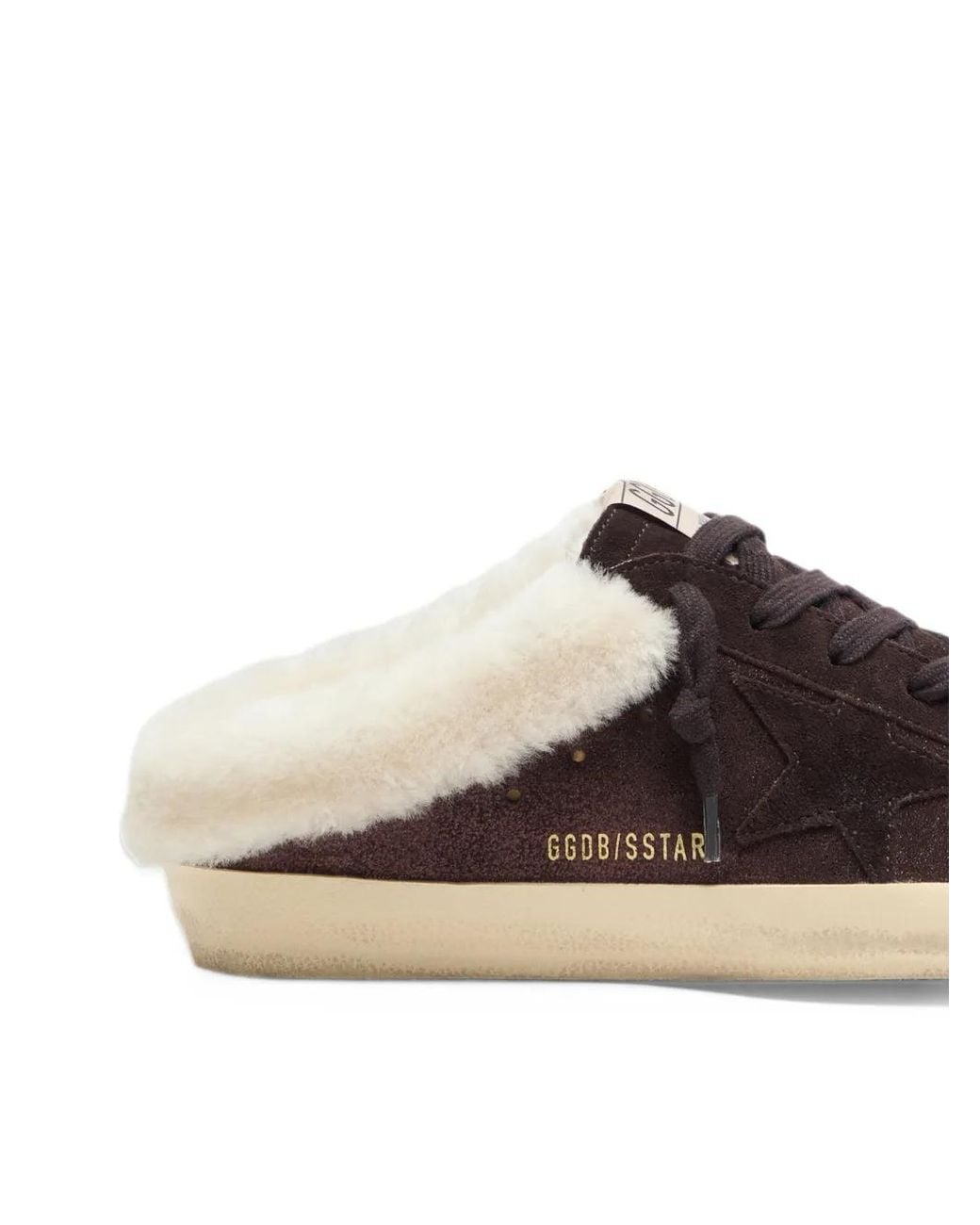 Golden Goose Deluxe Brand Brown Super-Star Sabot Glitter Suede-Upper Suede-Toe-And-Star Folded Shearling-Lining Sneakers