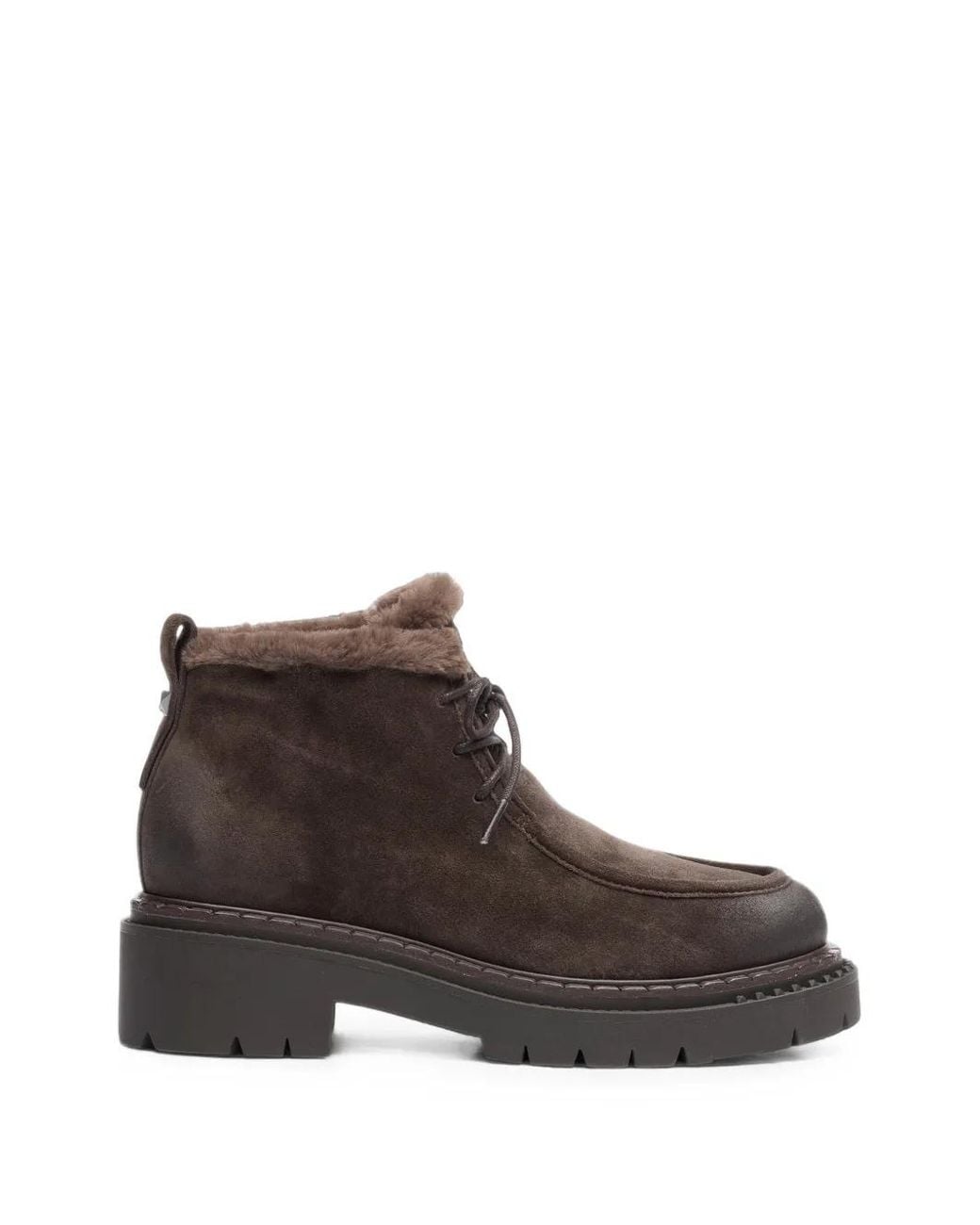 Ash Brown Demi Shearling-Trim Ankle Boots