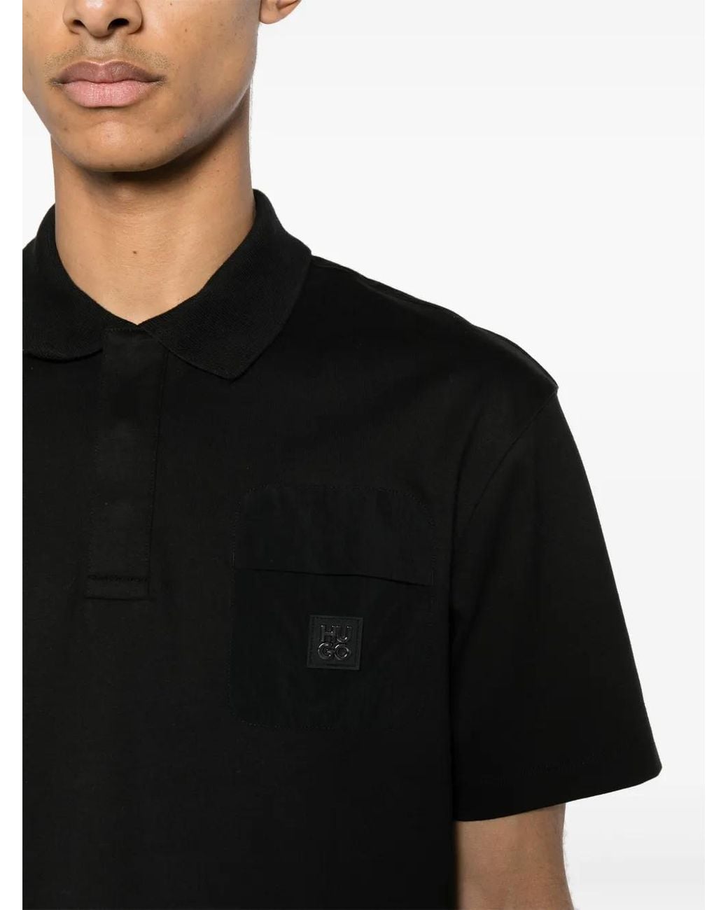 HUGO Black Appliqué-Logo Cotton Polo Shirt for men