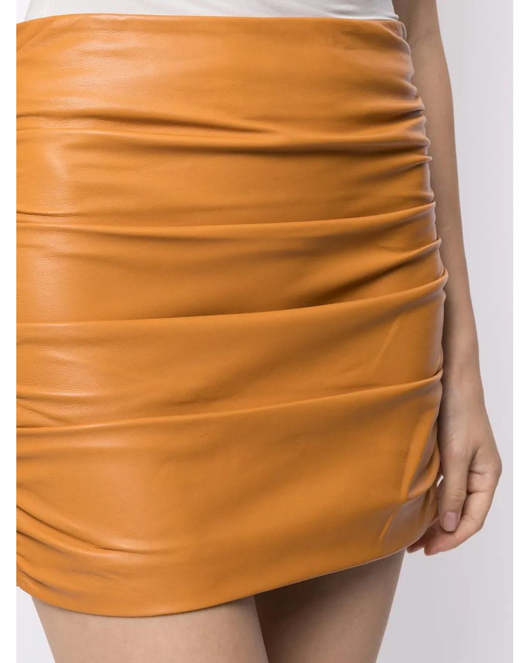 Michelle Mason Orange Minijupe Froncée En Cuir