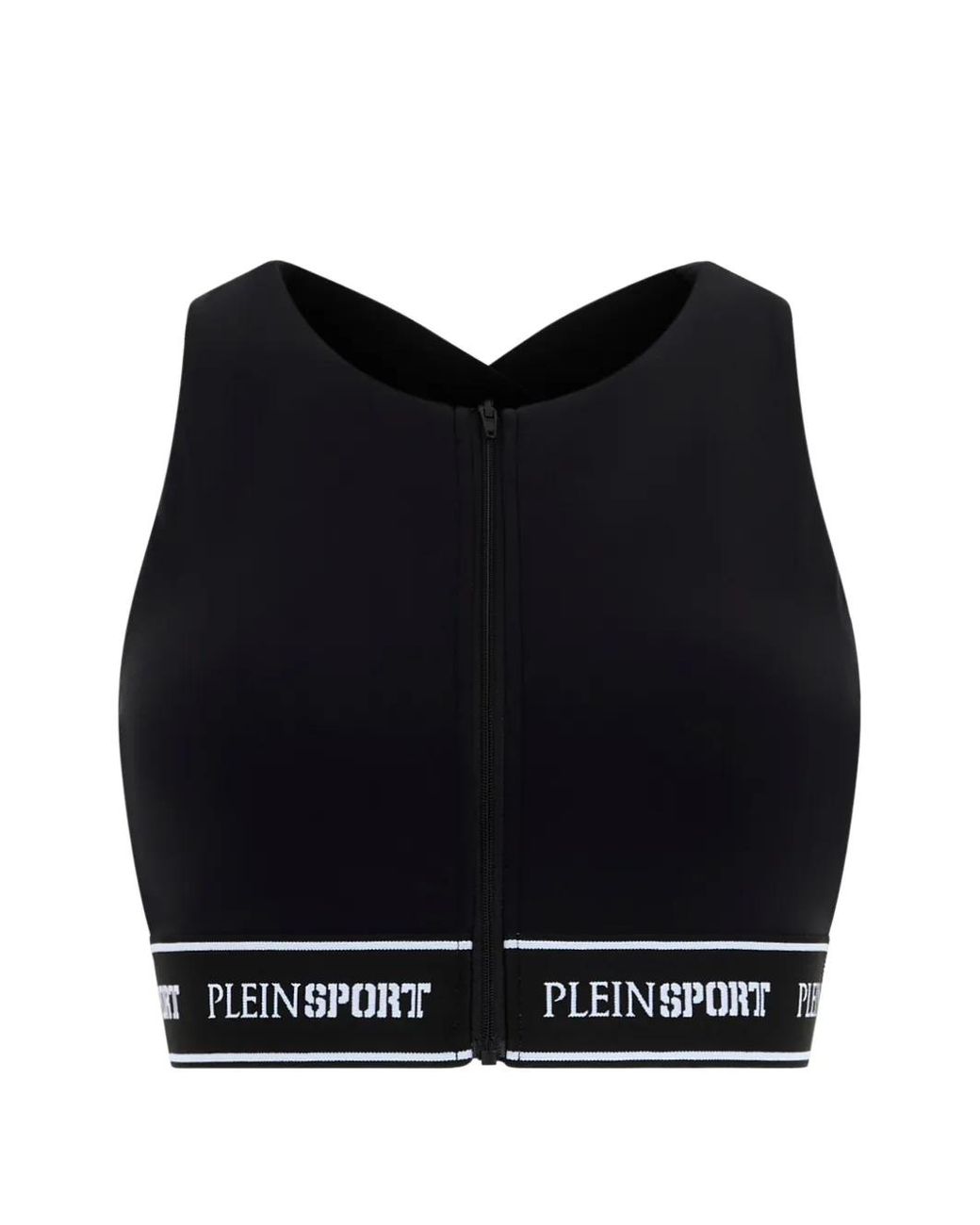 Philipp Plein Black Zip Elastic Fleece Bra Top