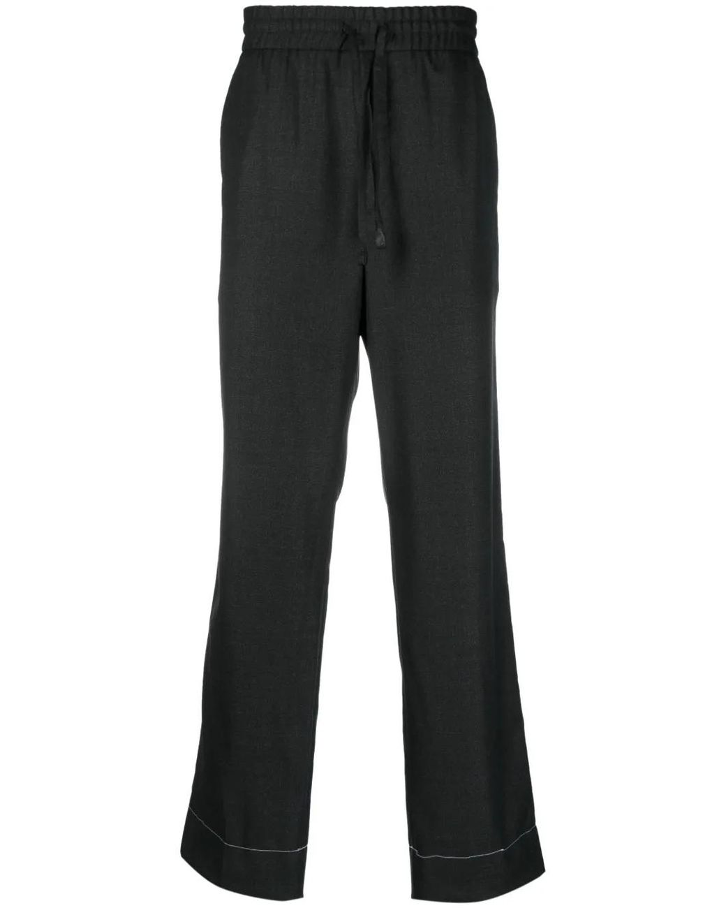 Brioni Black Drawstring-Waist Wool Trousers for men
