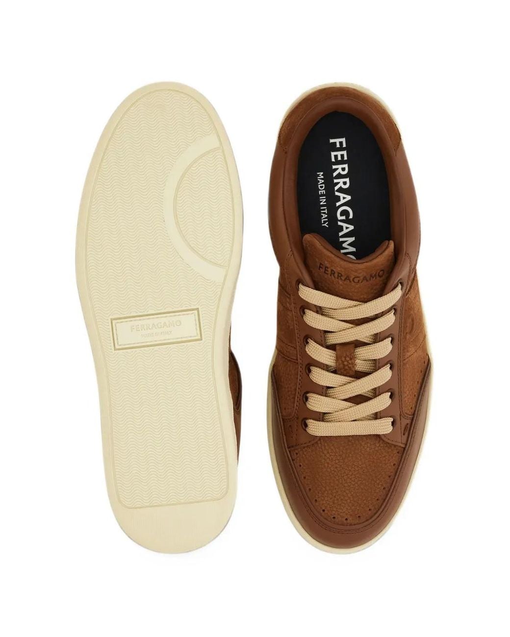 Ferragamo Brown Panelled Leather Sneakers for men