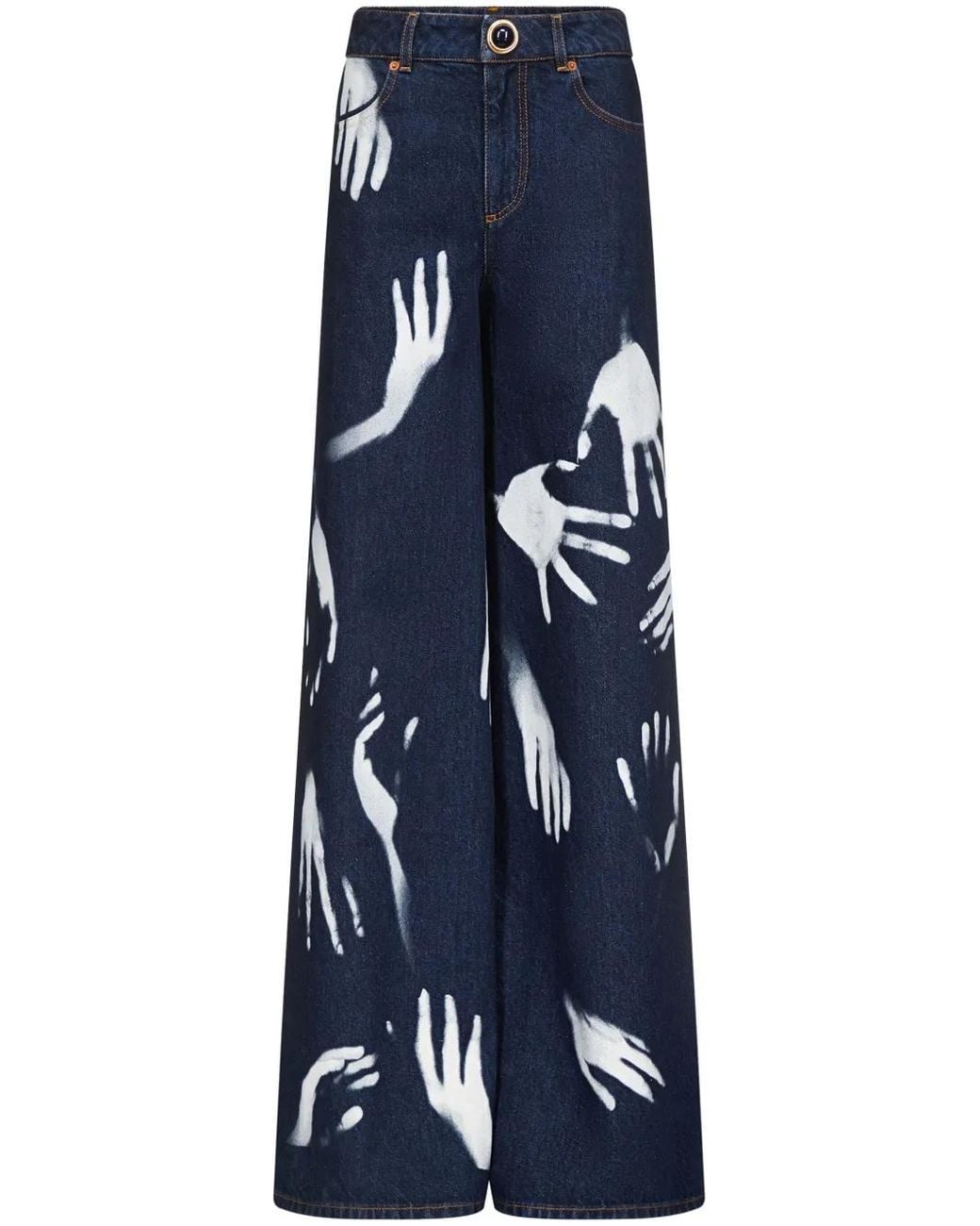 Area Blue Hand-Print Wide-Leg Jeans