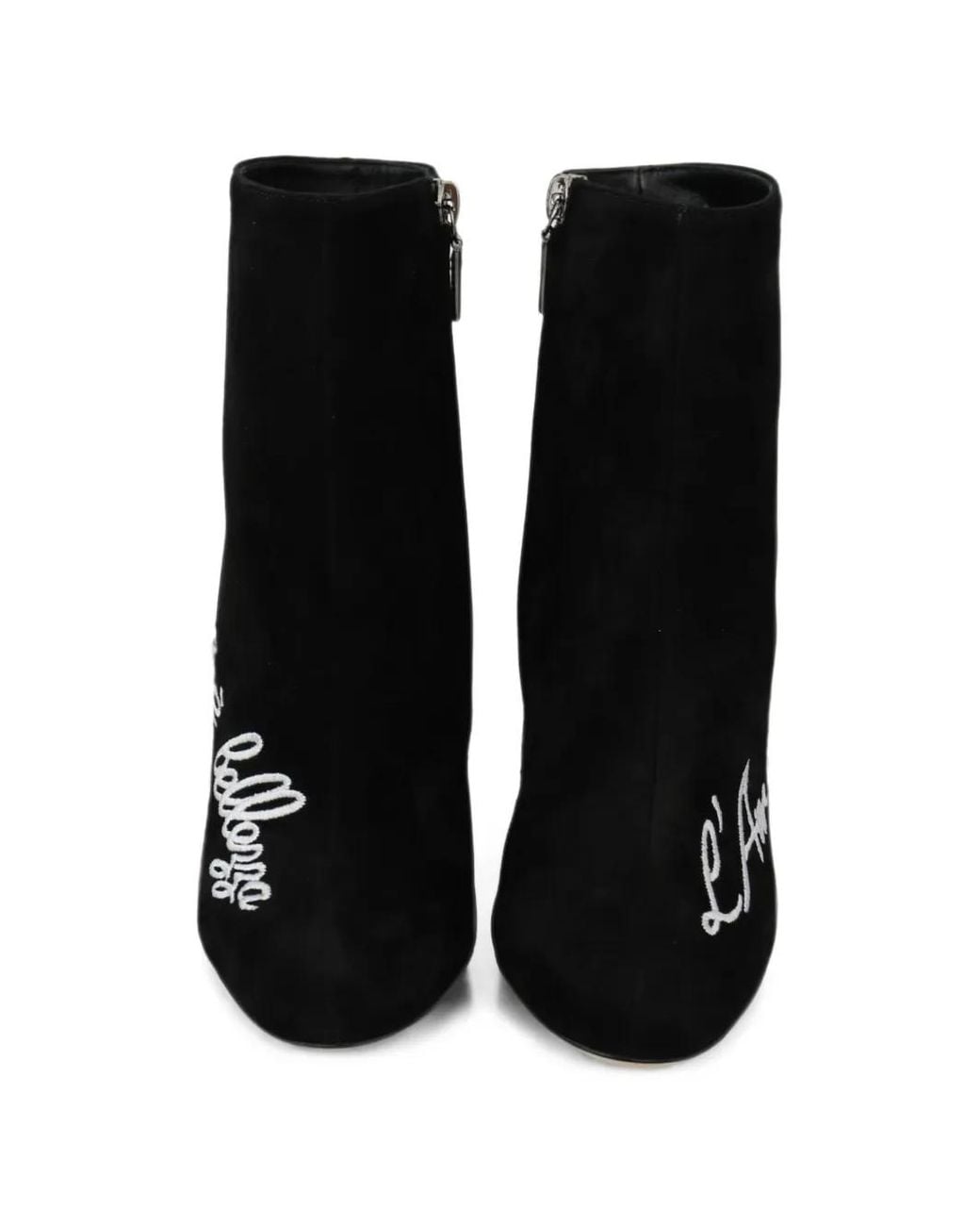 Dolce & Gabbana Black Embroidered Suede Ankle Boots