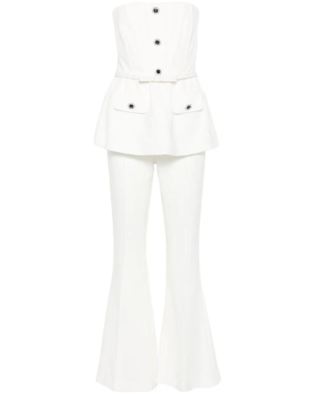 Self-Portrait White Long Crepe Jumpsuit