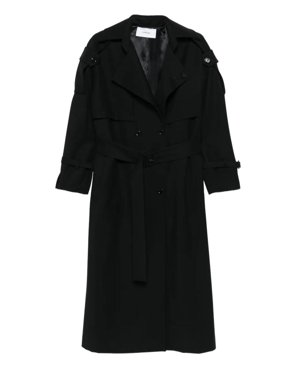 Lardini Black Double-Breasted Belted Trench Coat