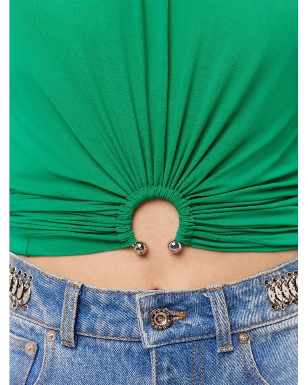 Rabanne Green Gathered Short-Sleeve T-Shirt