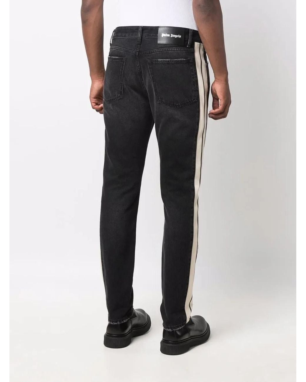Palm Angels Black Side Striped Slim-Fit Jeans for men