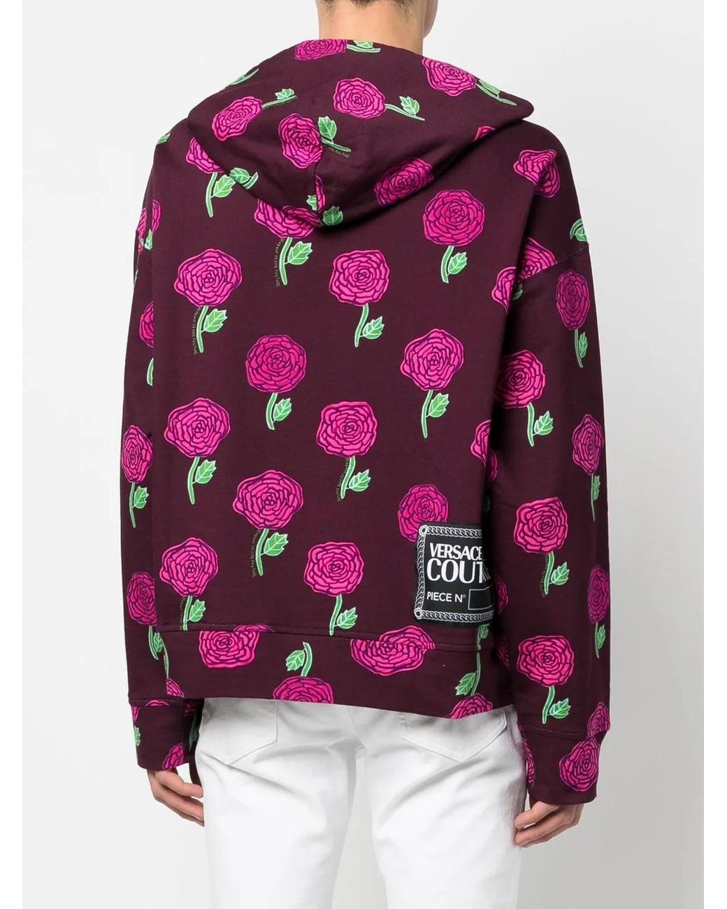 Versace Jeans Couture Purple Rose-Print Cotton Hoodie for men