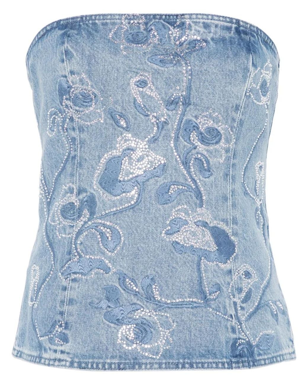 ROTATE BIRGER CHRISTENSEN Blue Rhinestone-Embellished Top