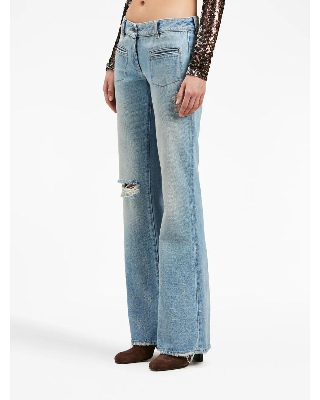 Palm Angels Blue Low-Rise Bootcut Jeans