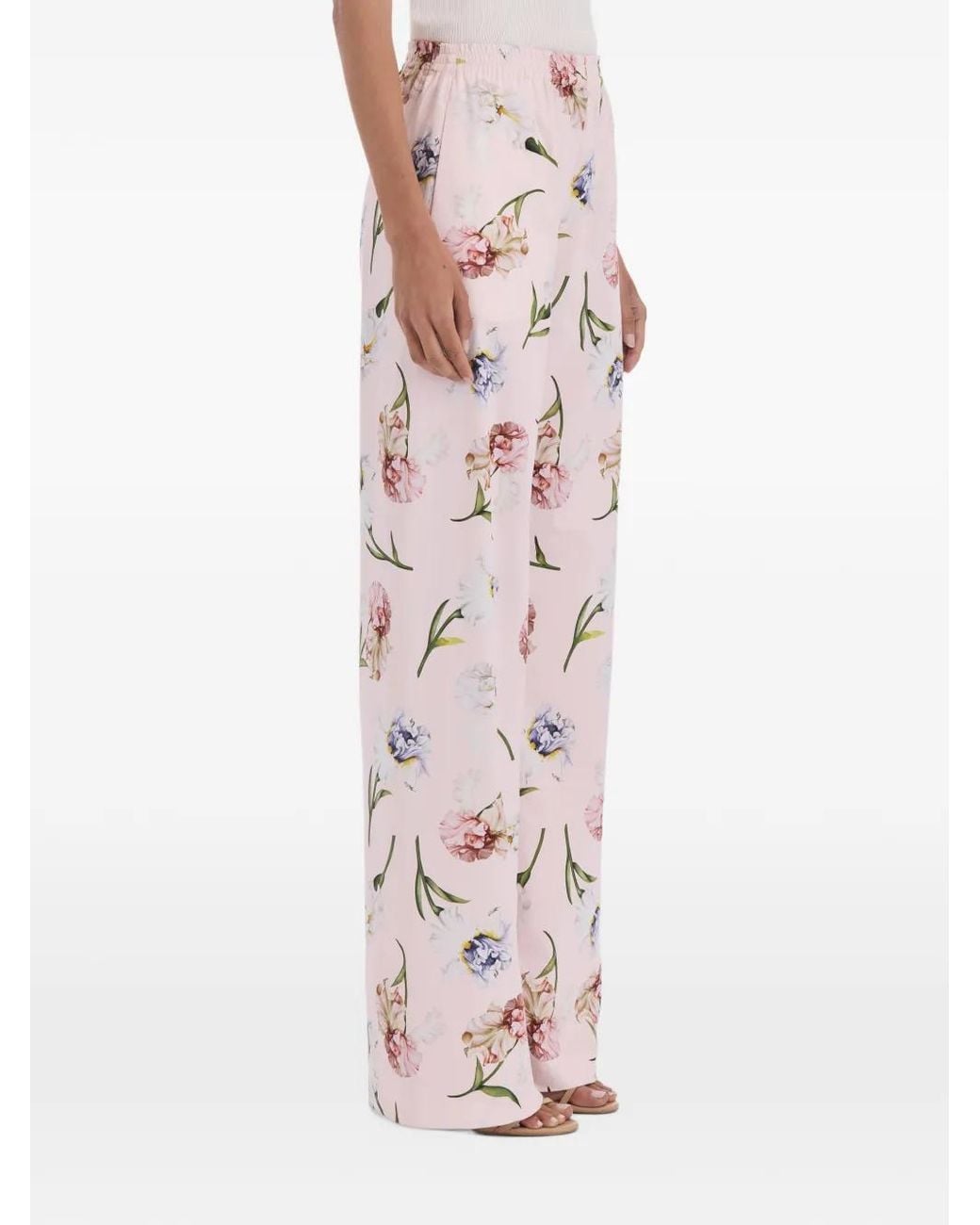 Oscar de la Renta Pink Floral-Print Poplin Trousers