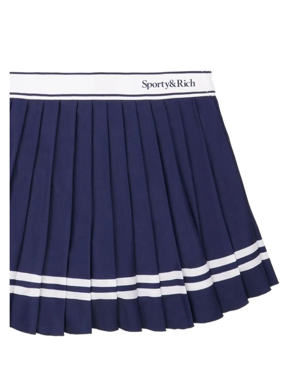 Sporty & Rich Blue Ally Serif Logo-Waistband Pleated Short Skirt