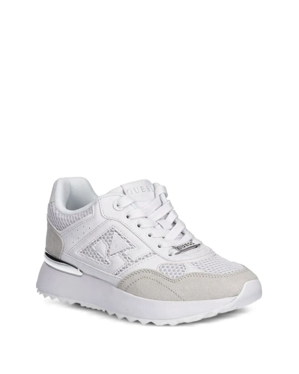 Guess White Mesh-Panelled Platform Sneakers