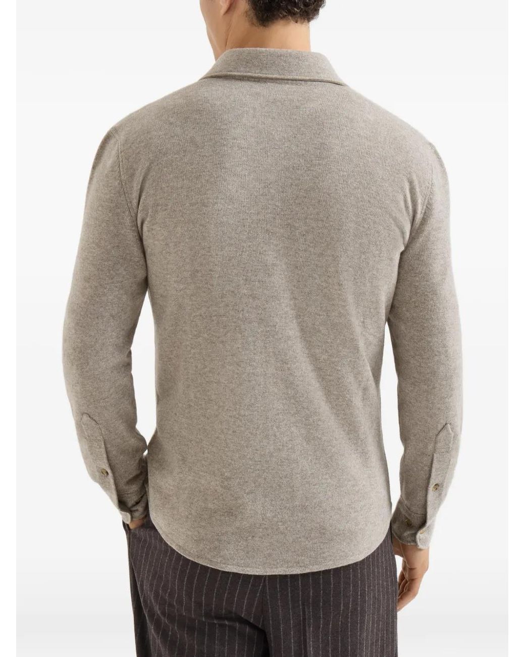 Brunello Cucinelli Gray Virgin Wool, Cashmere And Silk Knit Shirt for men