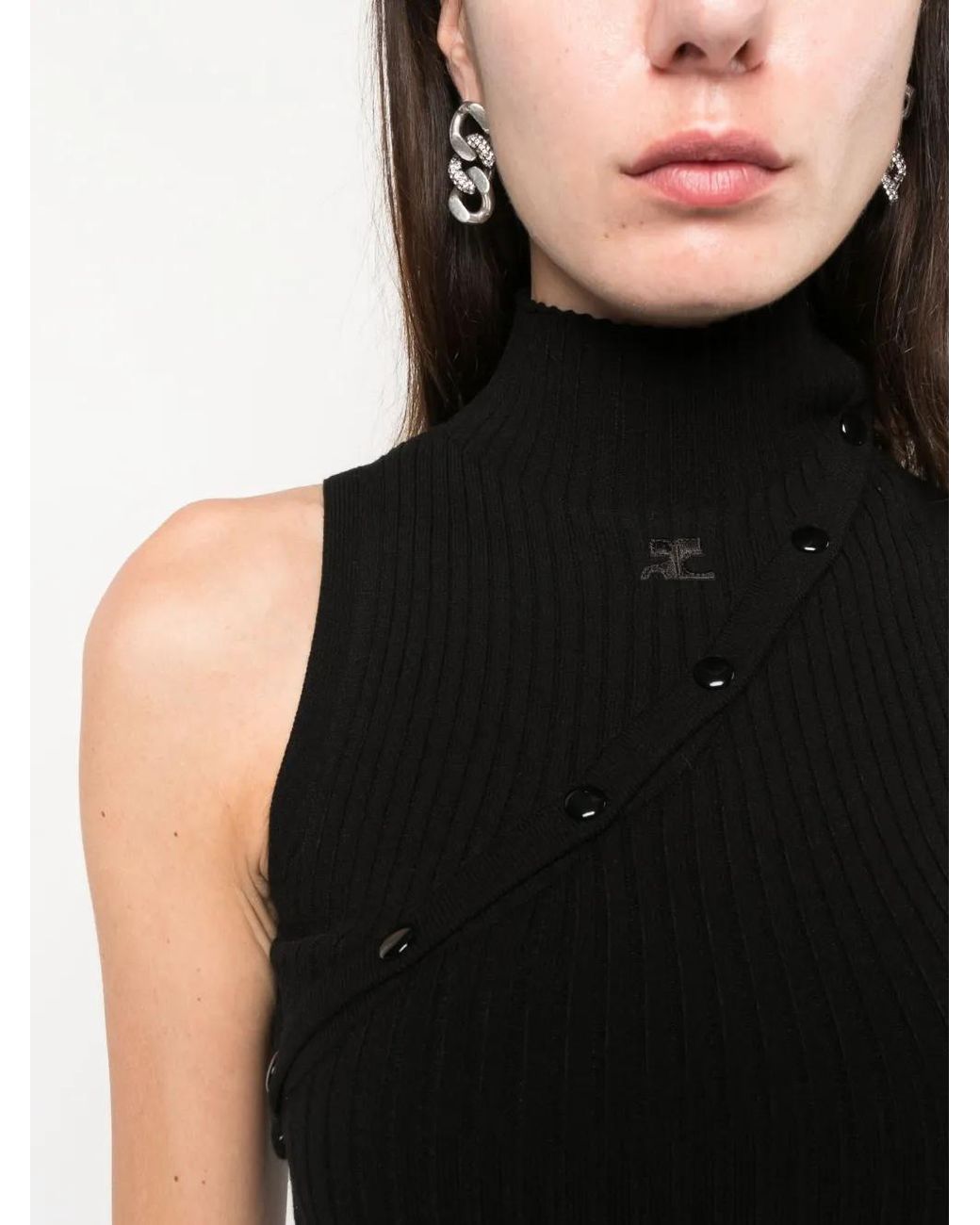 Courreges Black Logo-Embroidered Ribbed Tank Top