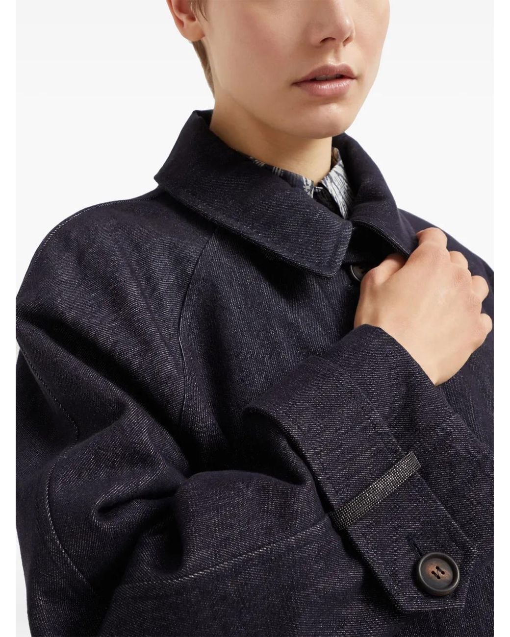 Brunello Cucinelli Blue Denim Trench Coat