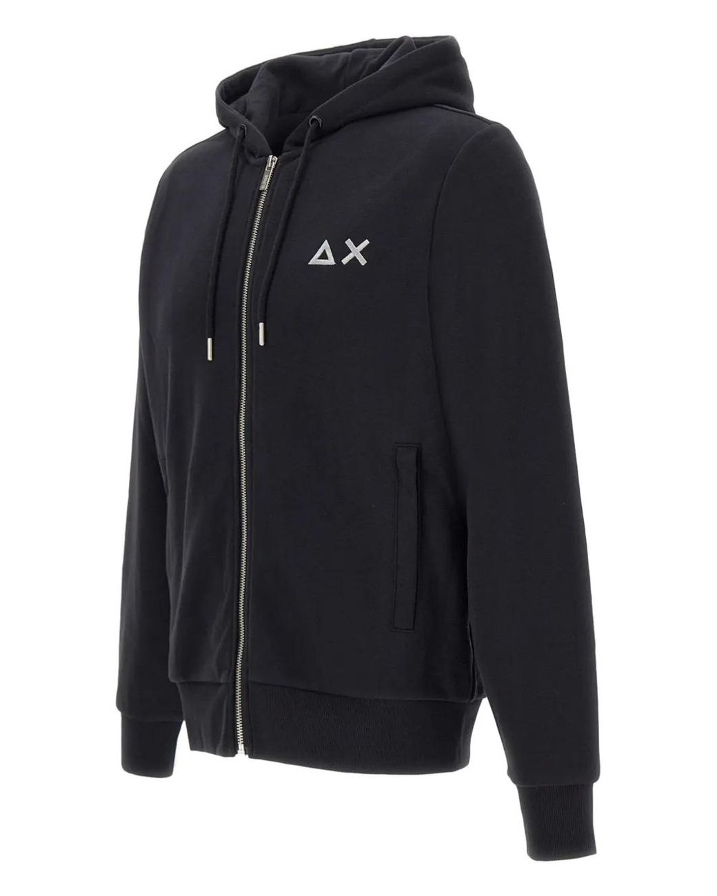 Sun 68 Blue Drawstring Zip Cotton Hoodie for men