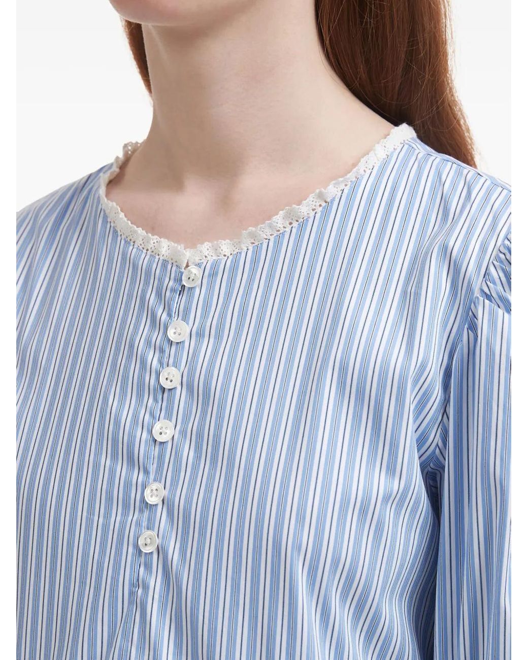 B+ AB Blue Puff-Sleeve Striped Mini Dress