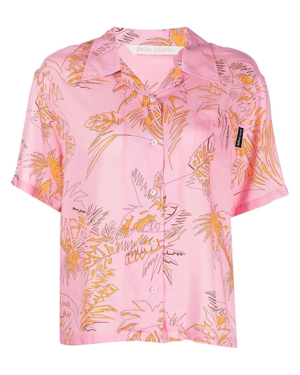 Palm Angels Pink Leaf-Print Short-Sleeve Shirt