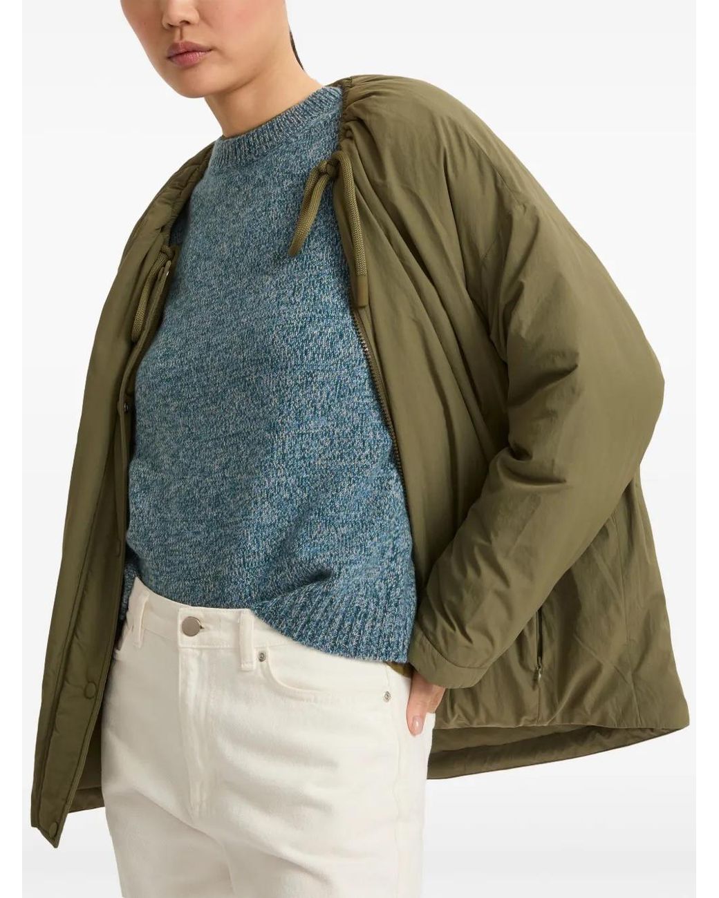 Yves Salomon Green Drawstring-Neck Down Jacket