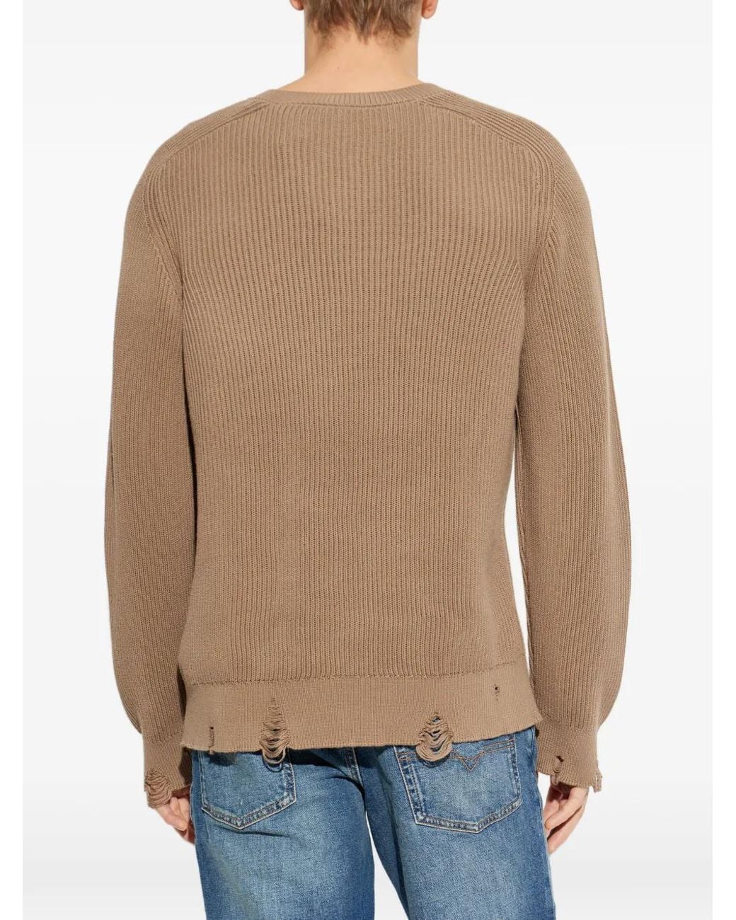 DIESEL Natural Ribbed V-Neck Sweater for men