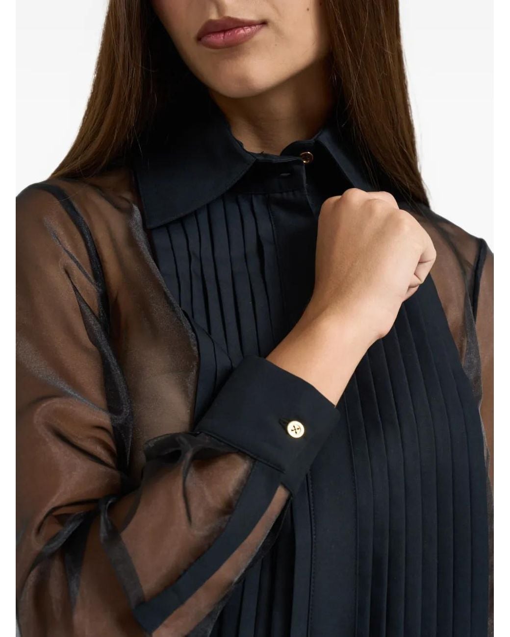 Elisabetta Franchi Black Sheer Pleated Shirt