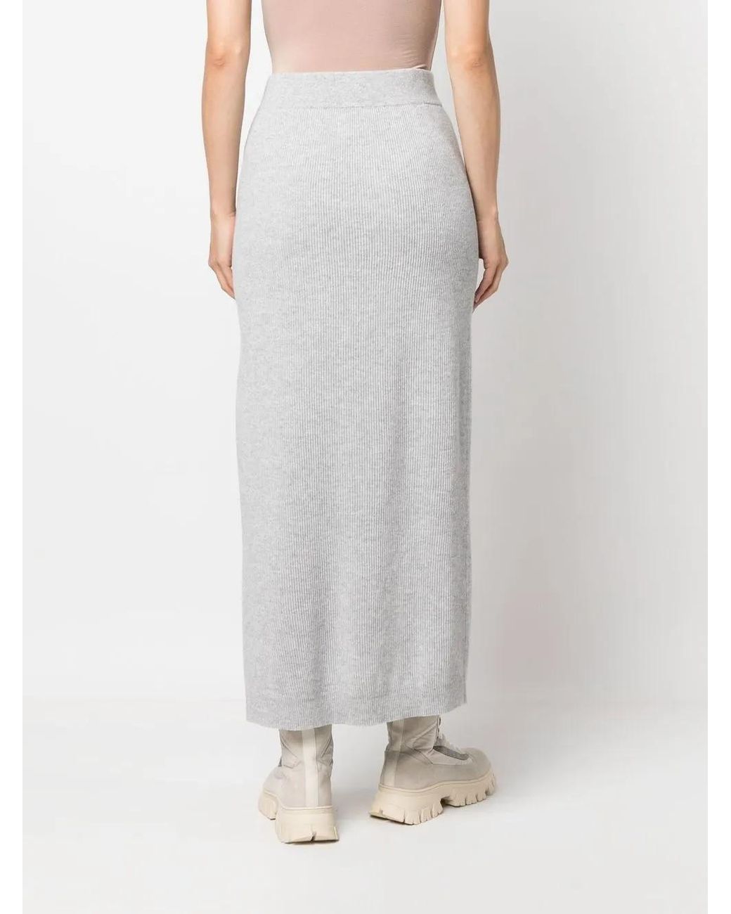 Brunello Cucinelli White Ribbed-knit Side-slit Skirt