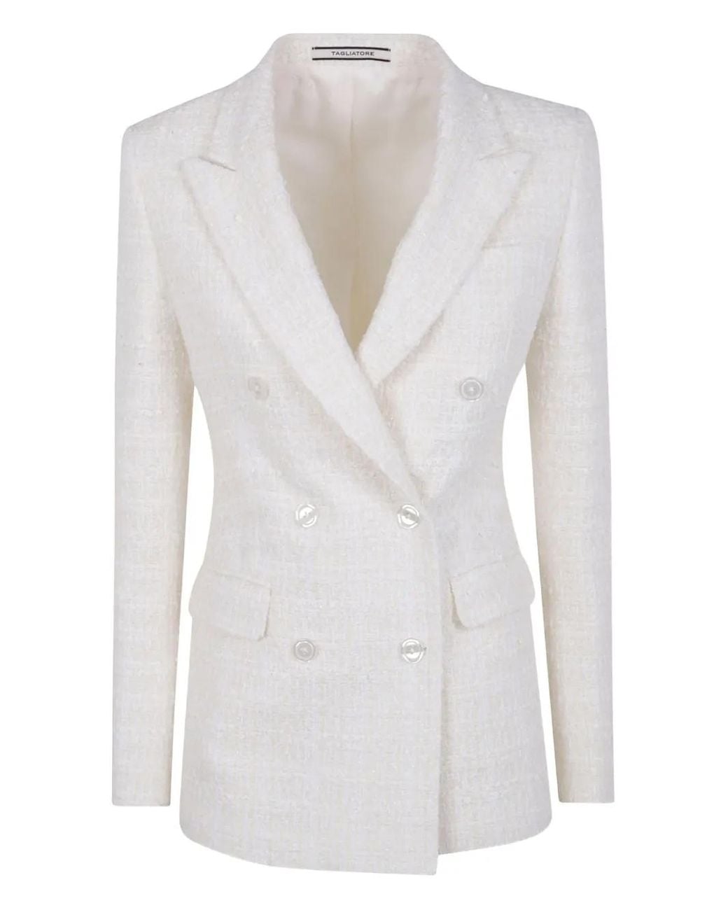 Tagliatore White Tweed Double-Breasted Jacket