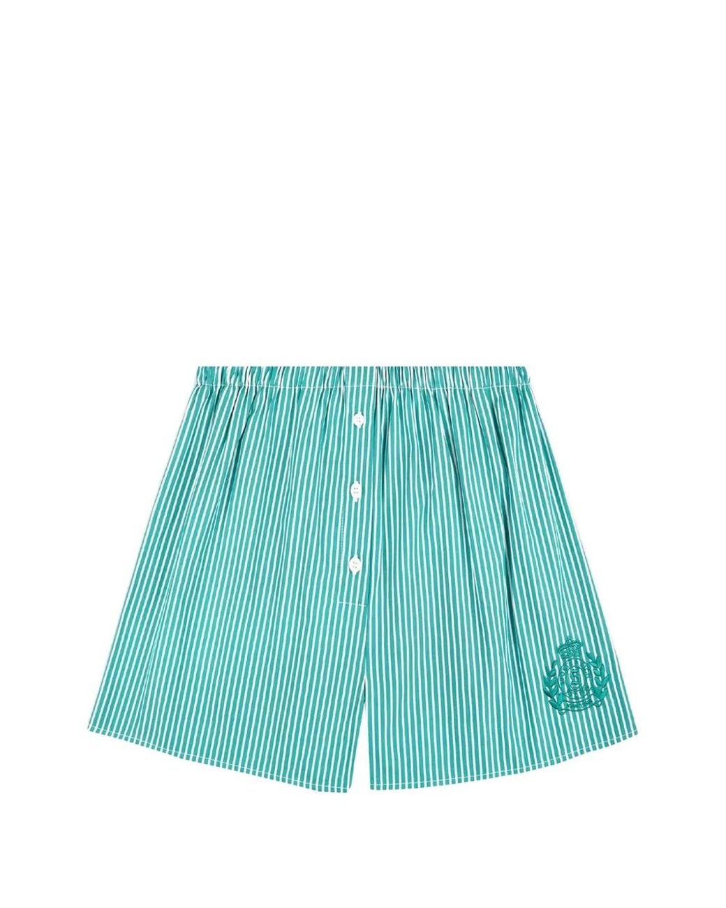 Sporty & Rich Blue Ny Crest Striped Shorts