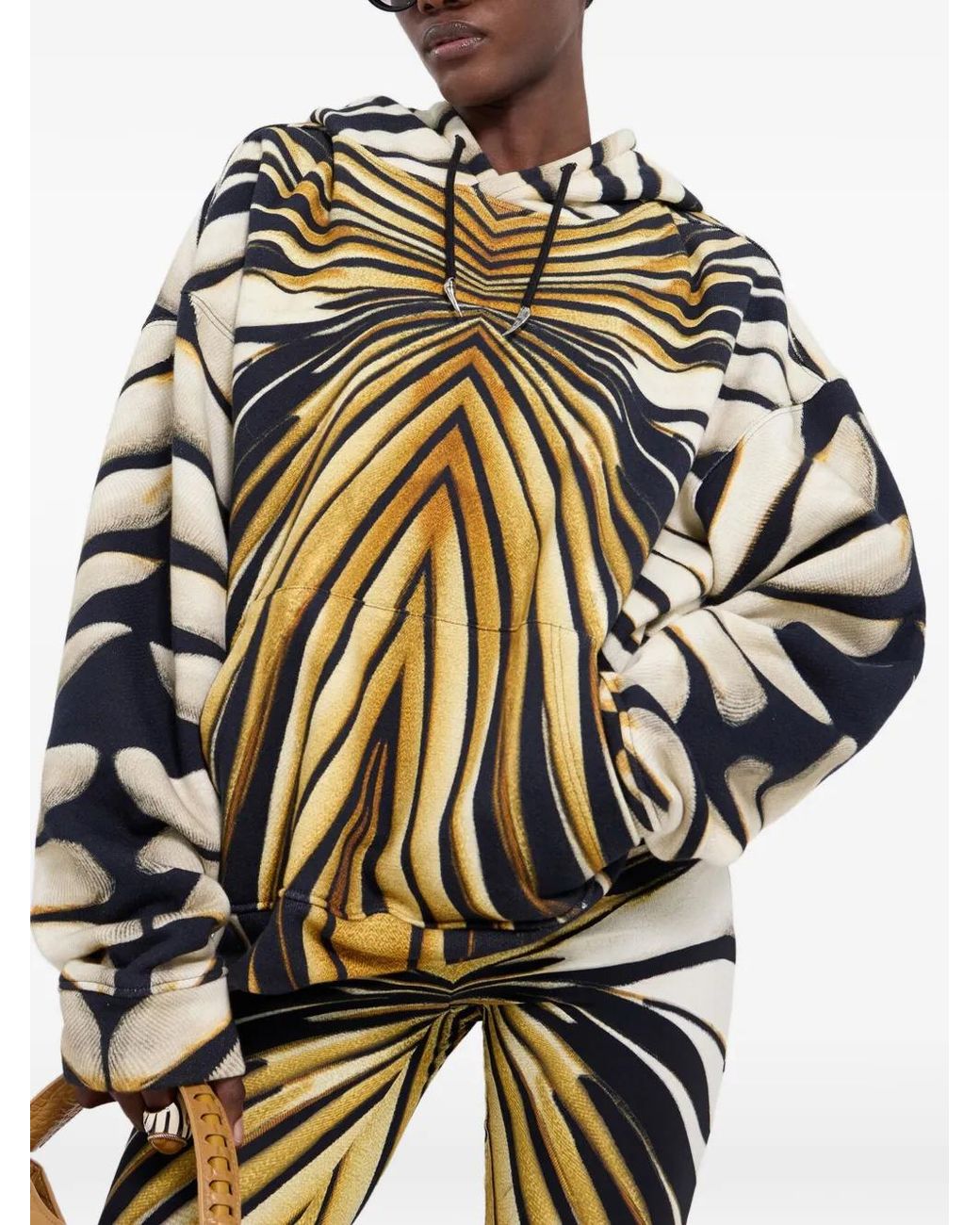 Roberto Cavalli White Ray Of Animal-Print Drawstring Hoodie