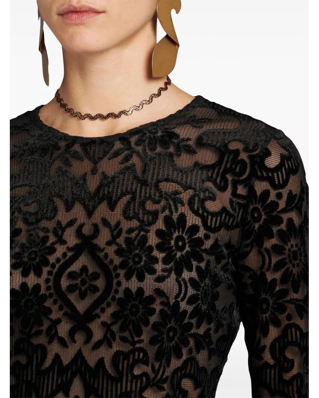 Etro Black Tulle And Jacquard Velvet Top