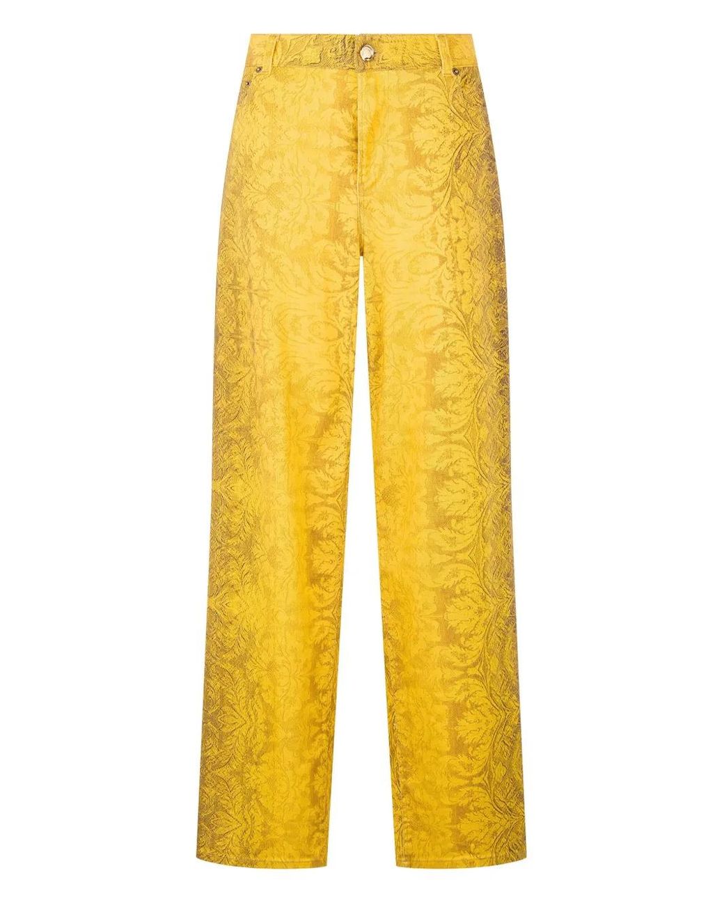 Roberto Cavalli Yellow Brocade-Print Straight-Leg Jeans