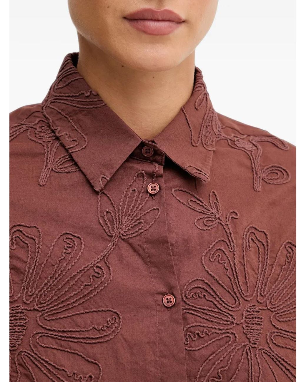 Benetton Floral-Embroidered Cropped Shirt