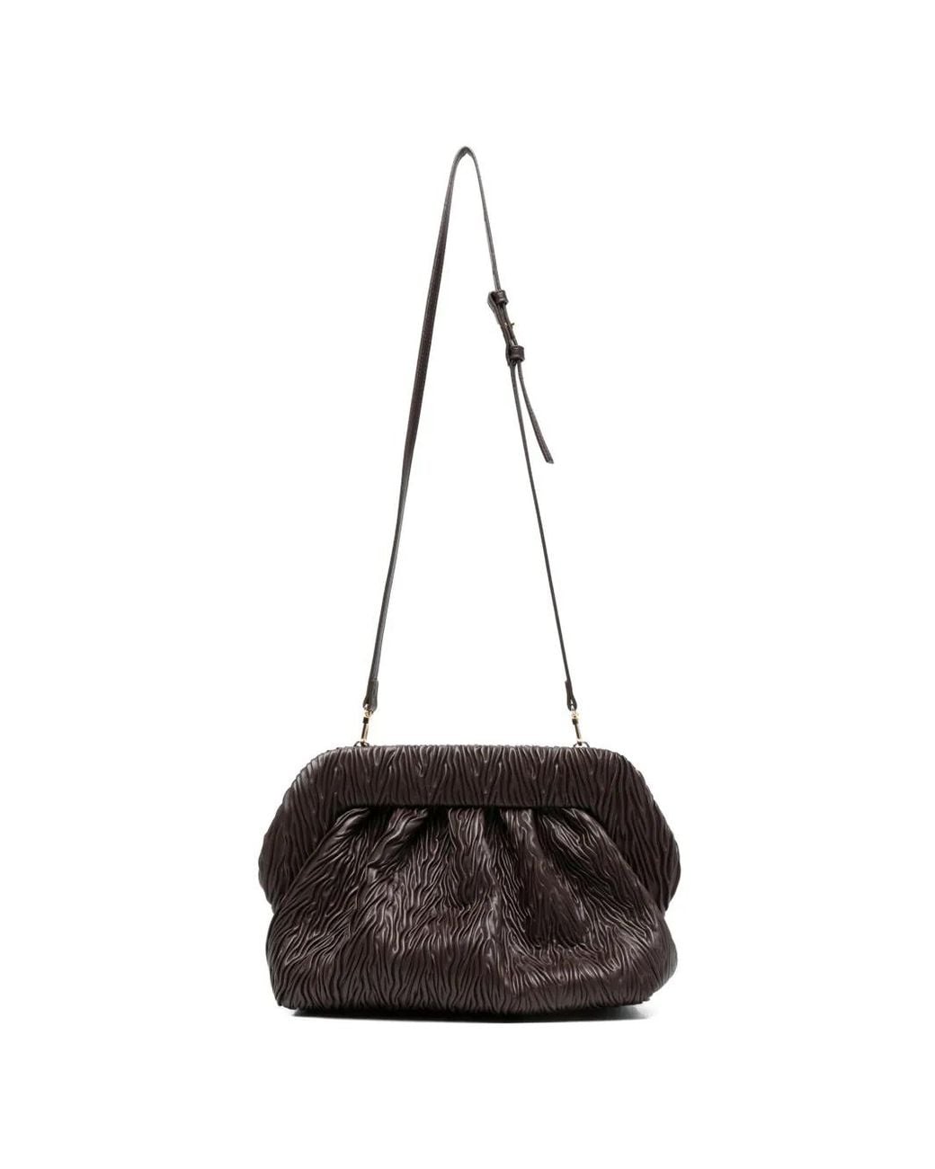 THEMOIRÈ White Bios Gathered Leather Clutch Bag
