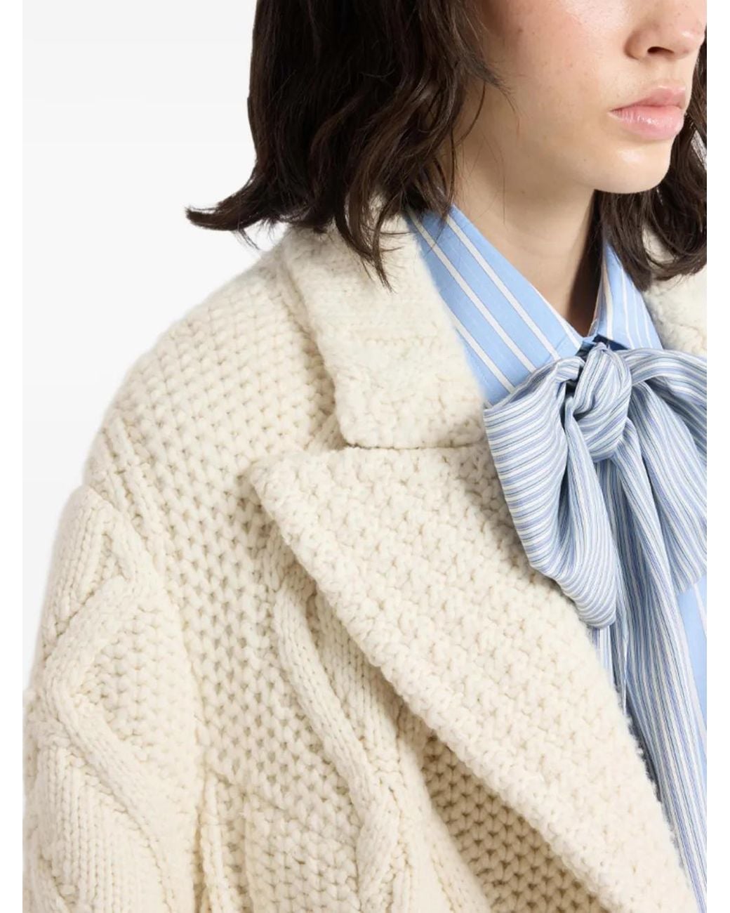 Ermanno Scervino White Cable-Knit Double-Breasted Cardigan Coat