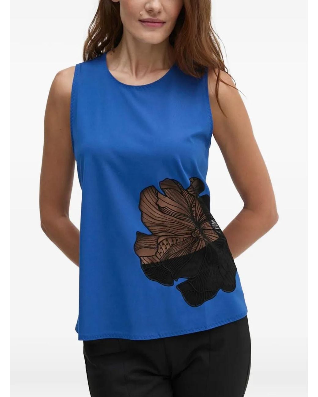 Sisley Blue Floral-Patch Sleeveless Top