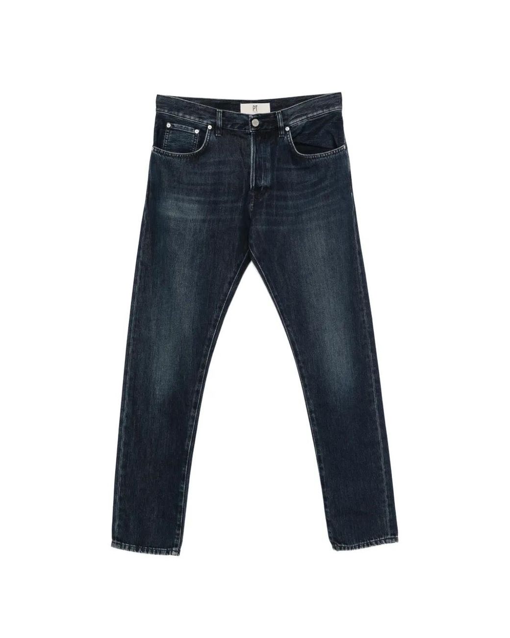 PT Torino Blue Faded-Effect Whiskered Jeans for men