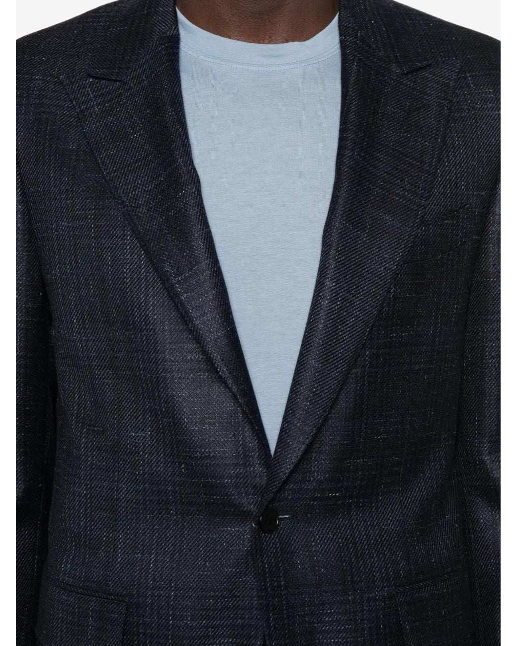 Canali Blue Check-Pattern Single-Breasted Blazer for men